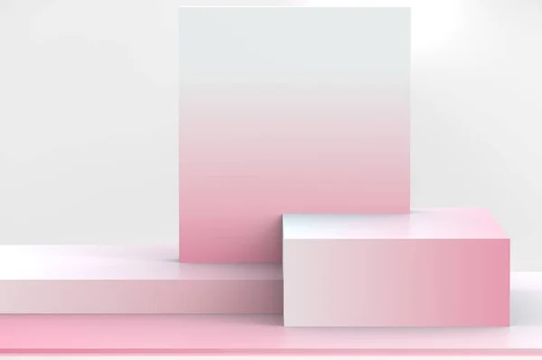 3d white pink cubes gradient colors in soft pastel minimal studio background. Abstract 3d geometric shape object illustration render. Display for summer holiday product.