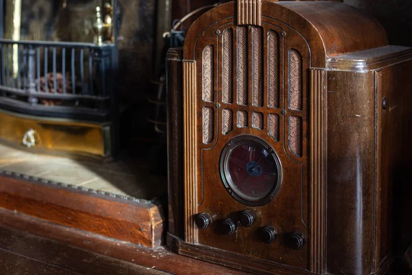 Old fashion style vintage retro radio in wood in interior
