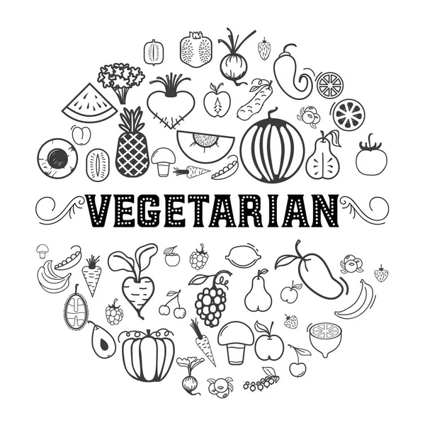 Frutas y verduras, set vegetariano, iconos vectoriales aislados . — Archivo Imágenes Vectoriales