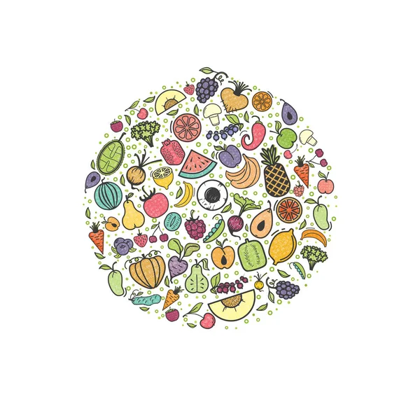 Фрукты и овощи, вегетарианский баннер, летние изолированные цветные векторные иконы . — стоковый вектор