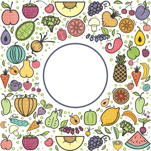 Фрукты и овощи, вегетарианский баннер, летние изолированные цветные векторные иконы . — стоковый вектор