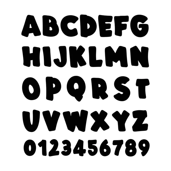 Latin alphabet. Childrens font in cute black cartoon style. — Stock Vector