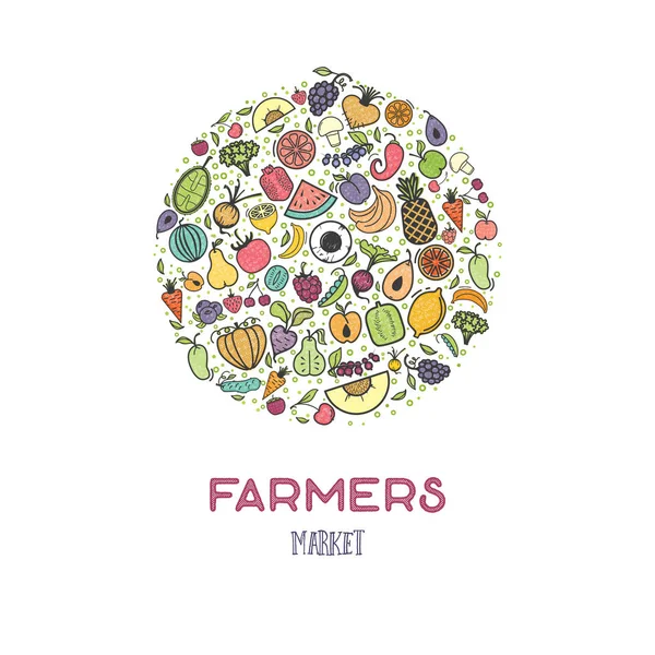 果蔬、素食旗农民市场、孤立色矢量图标. — 图库矢量图片