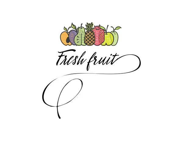 Symbol Fresh fruits logo and organic food symbols for your salad bar or vegan menu. — Stock Vector