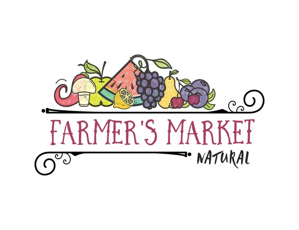 Frutas y verduras, banner vegetariano Farmers Market, iconos de vectores de color aislados . — Archivo Imágenes Vectoriales