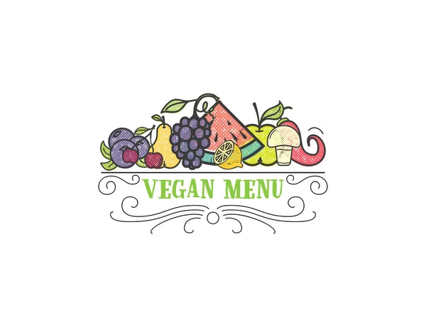 Símbolo logotipo de cocina saludable y símbolos de alimentos orgánicos para su barra de ensaladas o menú vegano . — Archivo Imágenes Vectoriales