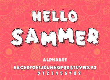 Latin alfabesi. Merhaba sevimli çizgi 3d tarzı yaz yazı tipi.