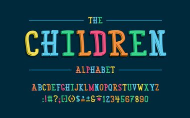 Latin alfabesi. Sevimli çizgi 3d tarzı çocuklar yazı tipi.