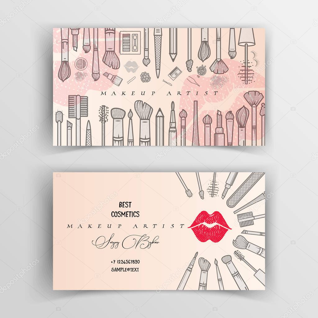 Makeup artist business card. Vector template.