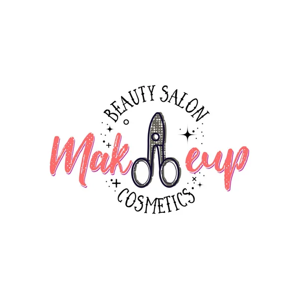 Logo cosmetico, lettering manoscritto.Makeup studio, elementi Web per un blog, un sito di biglietti da visita . — Vettoriale Stock