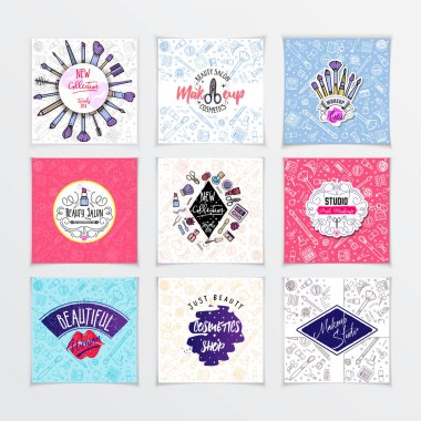 Şablon sosyal ağlar kozmetik logo ayarlamak için yazı el yazısı. Makyaj ve manikür studio, Web öğeleri için bir blog, bir kartvizit sitesi.