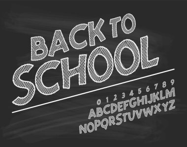 Latin alfabesi tebeşir - rozet okul için. Eğilim yazı tipi 2018 renk sevimli çizgi düz stil.