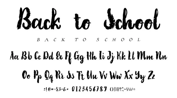 Tinta alfabética latina - crachá Back to School. Trend fonte 2018 Cor em estilo bonito desenho animado plana . — Vetor de Stock
