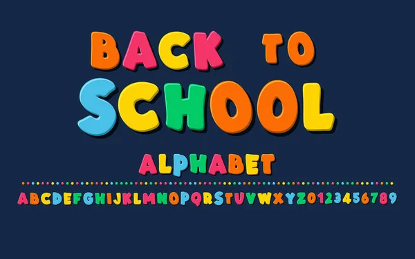 Latinská abeceda - odznak zpět do školy. Barva písma trendu 2018 v roztomilý kreslený plochý. — Stockový vektor