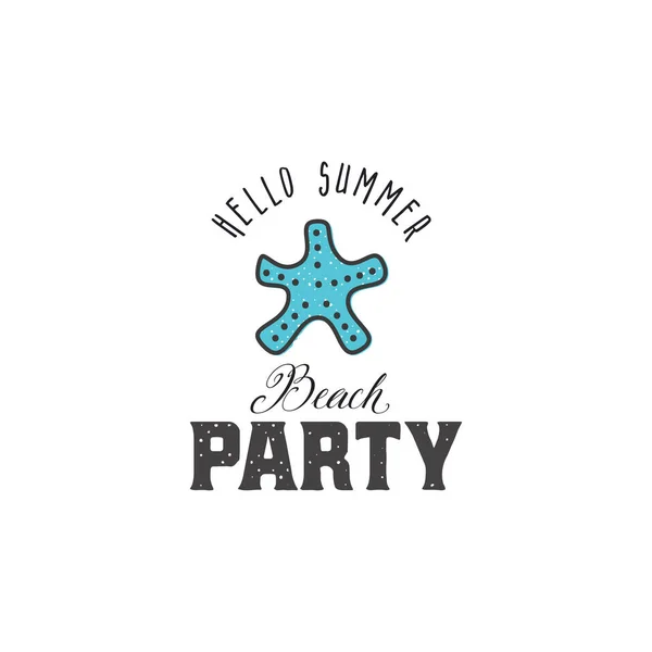 Hola Summer - Fiesta en la playa. Diseño de impresión de estilo vintage, para parches de impresión de camisetas, emblemas, insignias y etiquetas y otros usos. Se puede utilizar como iconos de colores . — Vector de stock