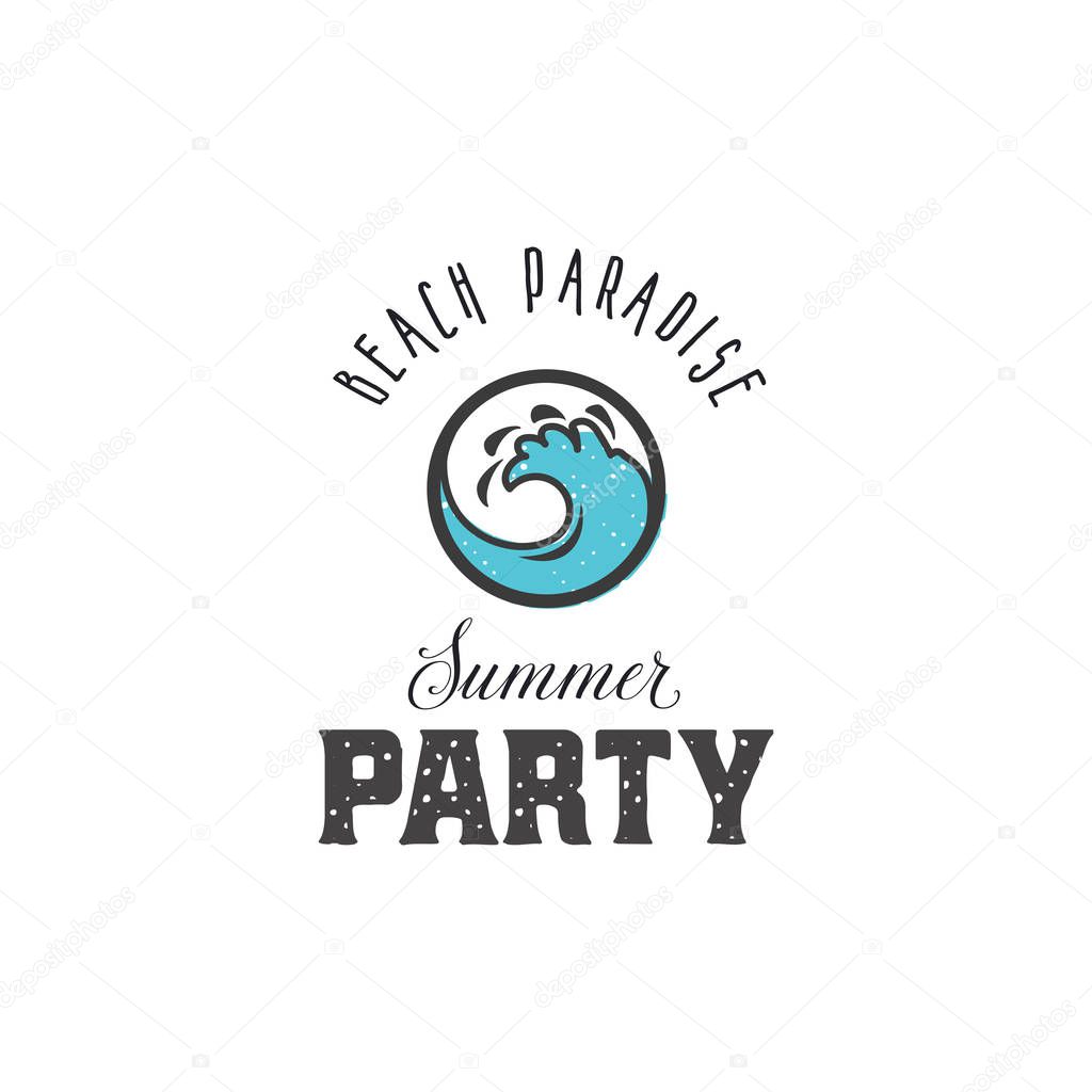 Beach paradise - Summer party. Vintage style print design, for t-shirt prints patches, emblems, badges and labels and other uses. Can be used as colored icons.