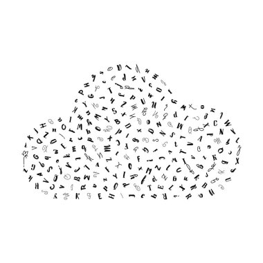 Vektör desen bulut beyaz bir arka plan üzerinde rasgele sırada alfabenin harfleri ile. Web arka plan, Tekstil ve kağıt sarma için uygun.