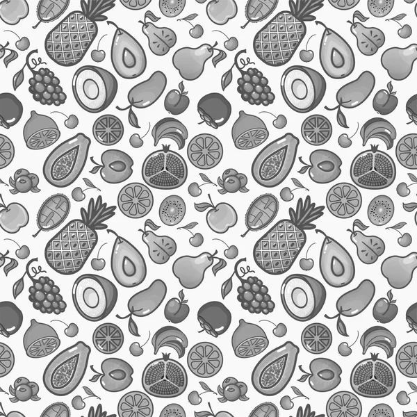 Fondo sin costuras con varias frutas tropicales en blanco. Patrón de fruta vectorial . — Archivo Imágenes Vectoriales
