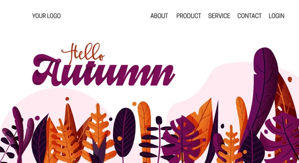 Landing Page - Hello Autumn, для школы, осенние распродажи, листья на заднем плане — стоковый вектор