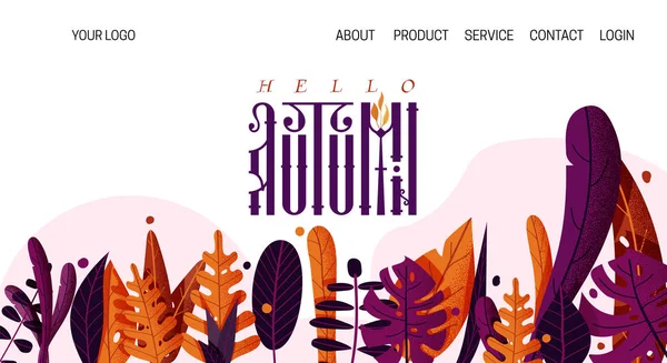 Landing Page - Hello Autumn, для школы, осенние распродажи, листья на заднем плане — стоковый вектор