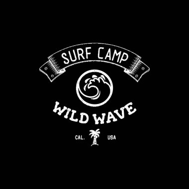 Yazdırma için dalga köpüğü kümesi. Vahşi wave logosu, sörf noktası etiket, panoları okul sörf için unsurları.