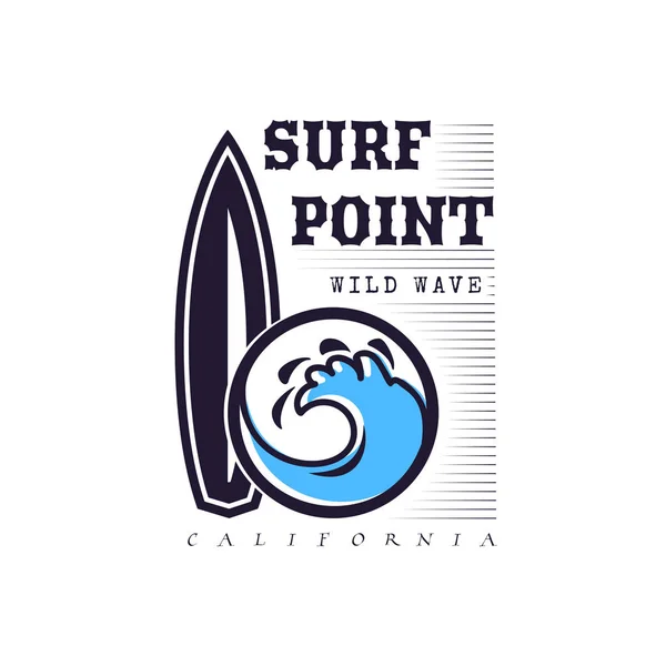 Een set van surfen voor afdrukken. Wild Golf logo, surf punt sticker, elementen van platen voor school surfen. — Stockvector