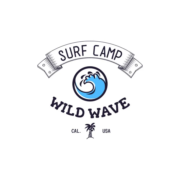 Un ensemble de surf pour l'impression. Logo Wild wave, autocollant de point de surf, éléments de planches pour le surf scolaire . — Image vectorielle