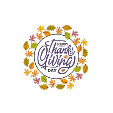 Elle çizilmiş Şükran Günü tipografisi posteri. Kartpostal, simge ya da rozet için yapraklı kutlama metni. Vektör kaligrafi harfi, tatil alıntısı