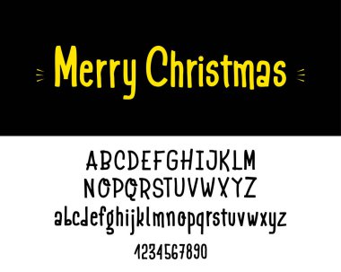 Merry Christmas - elle çizilmiş yazı tipi kümesi üzerinde beyaz izole. Vektörel logo yazı tipi. Tipografi alfabe Tasarımlarınız için: logo, yazı, kart, düğün davetiyesi.