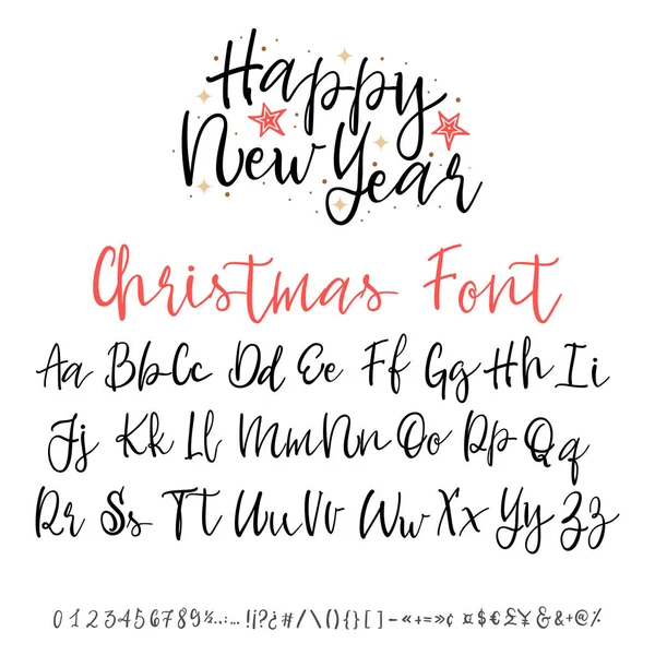Handwritten calligraphy elegant font. and Congratulations Happy New Year and Merry Christmas, calligraphy for cards, posters and covers