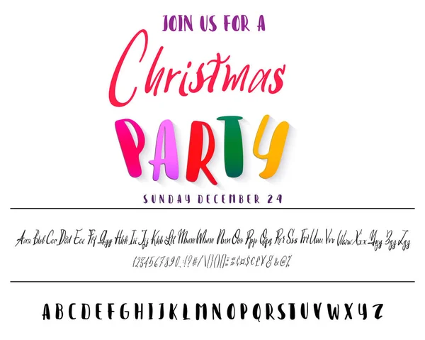 Join ons voor een Kerstmis partij horizontale flyer. Vector van gestileerde twee lettertypen handgeschreven en alfabet. — Stockvector