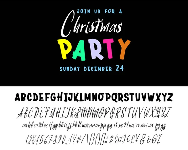 Připojte se k nám pro horizontální leták vánoční večírek. Vektor stylizované dvě písma vlastnoruční a abeceda. — Stockový vektor