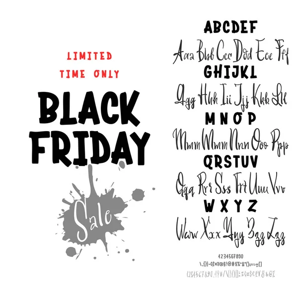 Black Friday sale. Hand drawn typeface set. Vector logo font. Typography alphabet for your designs: logo, typeface, card, wedding invitation. — Stock Vector