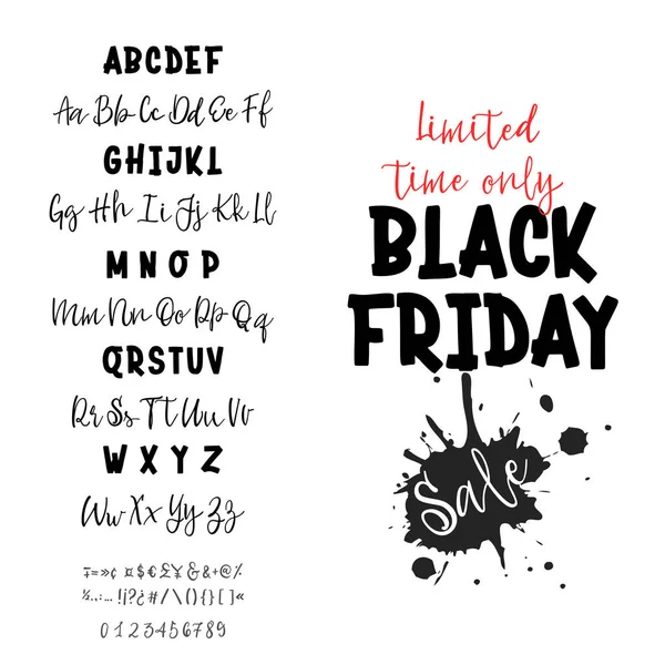 Black Friday sale. Hand drawn typeface set. Vector logo font. Typography alphabet for your designs: logo, typeface, card, wedding invitation. — Stock Vector