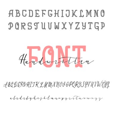 İki yazı tipi. Vektör el çizilmiş yazı. Boyalı harfleri fırça. Tasarımlarınız için el yapımı alfabesi: logo, afiş, düğün davetiyeleri, kartları, vb.