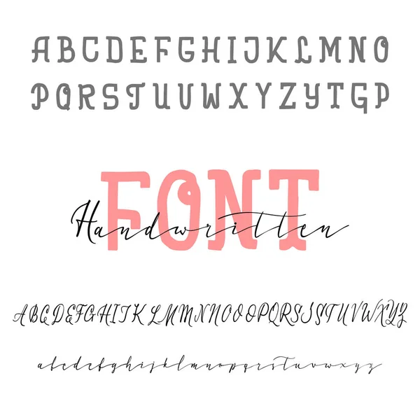 Twee lettertype. Vector hand getekende lettertype. Penseel geschilderd brieven. Handgemaakte alfabet voor uw ontwerpen: logo, affiches, bruiloft uitnodigingen, kaarten, enz. — Stockvector