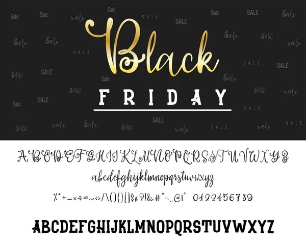 Black Friday sale. Hand drawn typeface set. Vector logo font. Typography alphabet for your designs: badge, typeface, card, wedding invitation. — Stock Vector