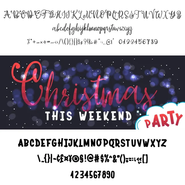 Christmas party horizontal flyer. Vector of stylized two fonts handwritten and alphabet. — Stock Vector