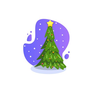 Noel köknar, izole vektör çizim. Modern düz stil.