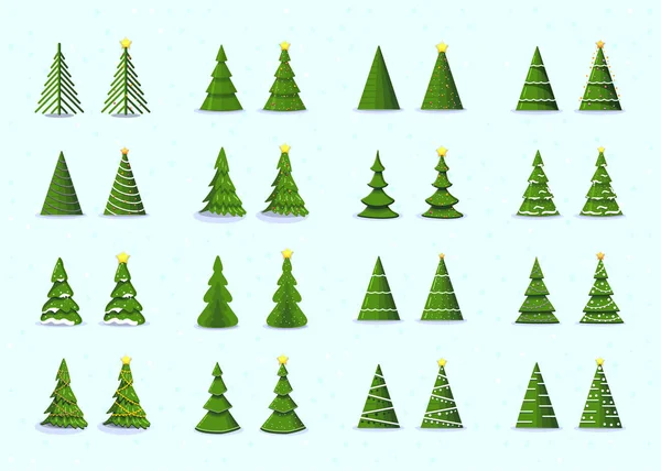 O conceito de árvores de Natal estilo plano moderno com decorações e sem brinquedos. Pode ser usado para materiais impressos - folhetos, cartazes, cartões de visita ou para web . —  Vetores de Stock