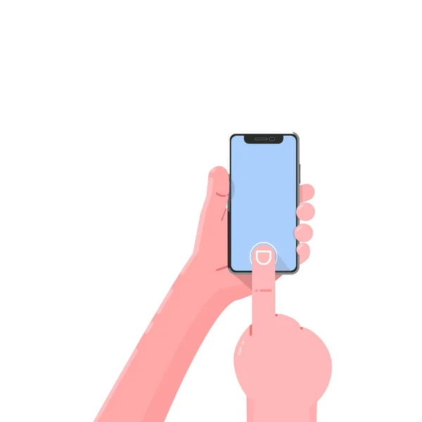 Smartphone rukou hlas asistent. Moderní ploché ilustrace s smartphone ruku na bílém pozadí. Mobilní telefon. Smartphone ikonu vektorové ilustrace. — Stockový vektor