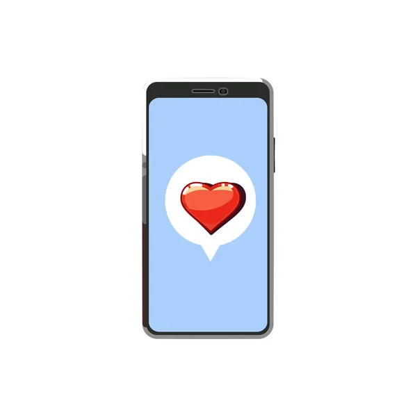 Smartphone estilo moderno plano, con corazón mensaje de amor en la burbuja del habla — Archivo Imágenes Vectoriales