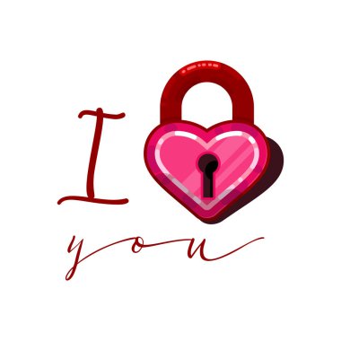 Oyun tasarımı kalp kavramı. 3D kalp kilidi oyun simgesi seni seviyorum. Beyaz bir arka plan üzerinde