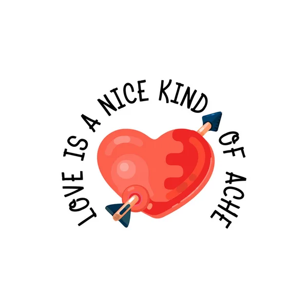 Love is a nice kind of ache. Heart pierced by an arrow flat style. — Stock Vector