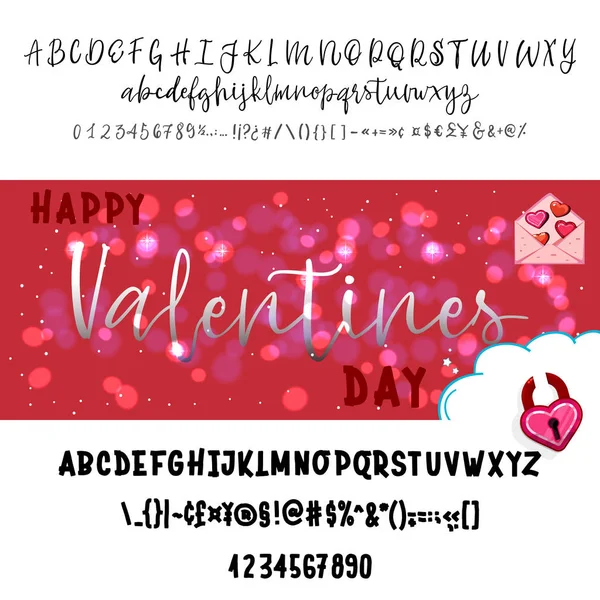 Valentines day. The font is bold, handwriting, for love cards and wedding cards — Stock Vector