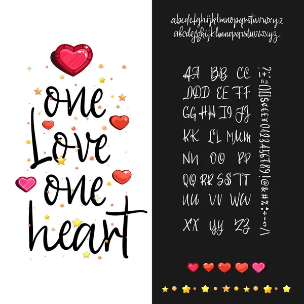 Uno ama un cuore solo. Caratteri scritti a mano scrittura analogica — Vettoriale Stock
