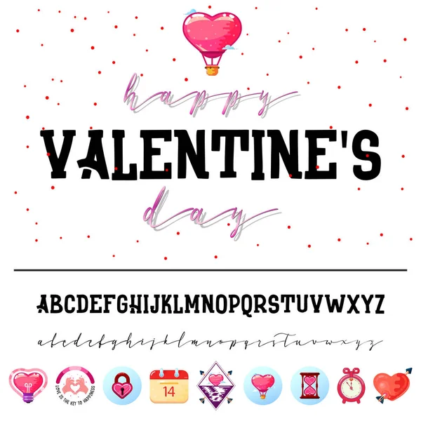 Valentines day. The font is bold, handwriting, for love cards and wedding cards — Stock Vector