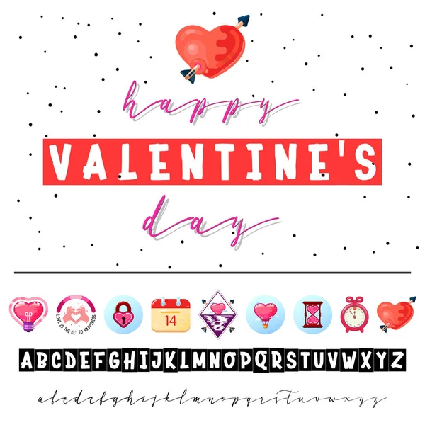 Valentines day. The font is bold, handwriting, for love cards and wedding cards — Stock Vector