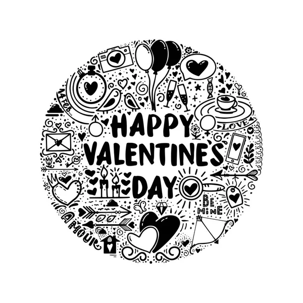 Feliz Dia dos Namorados - Slogan doodle para um interior de t-shirt ou cartaz, monocromático . — Vetor de Stock