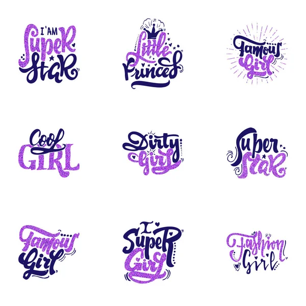 De slogans van de mode - stickers met glitters. Op een witte achtergrond — Stockvector